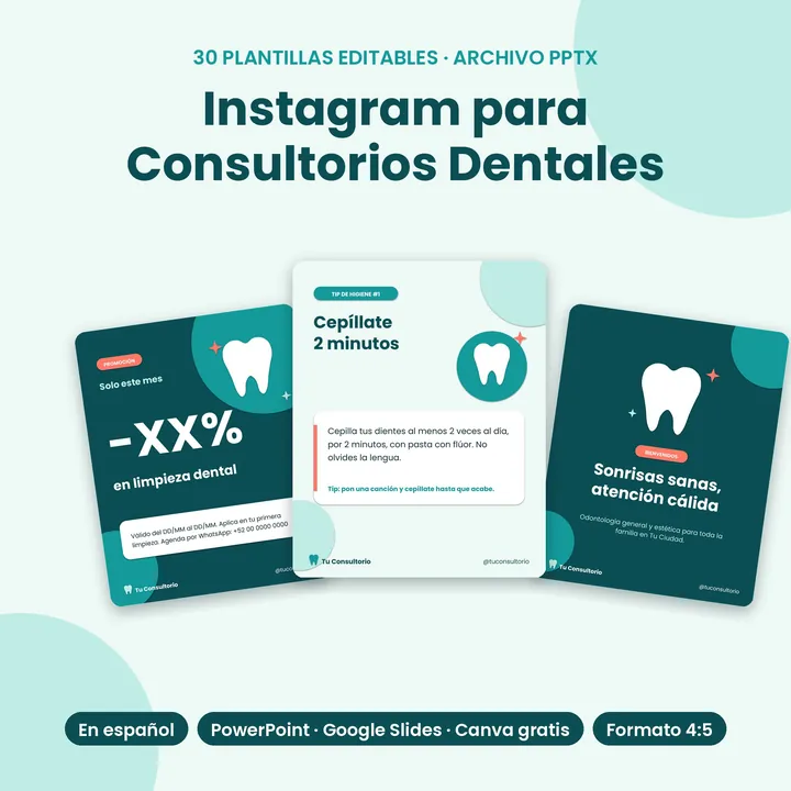 30 plantillas de Instagram para consultorios dentales