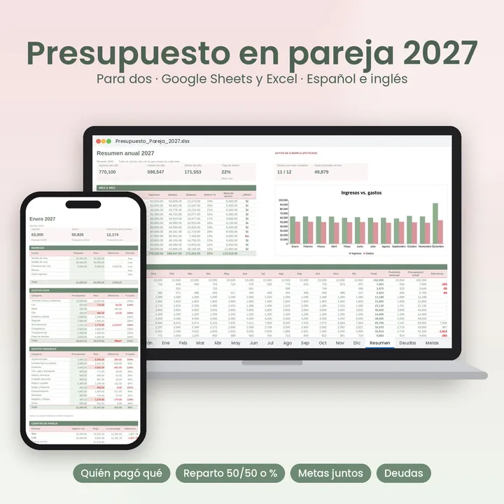 Plantilla Presupuesto en Pareja 2027 en Excel y Google Sheets